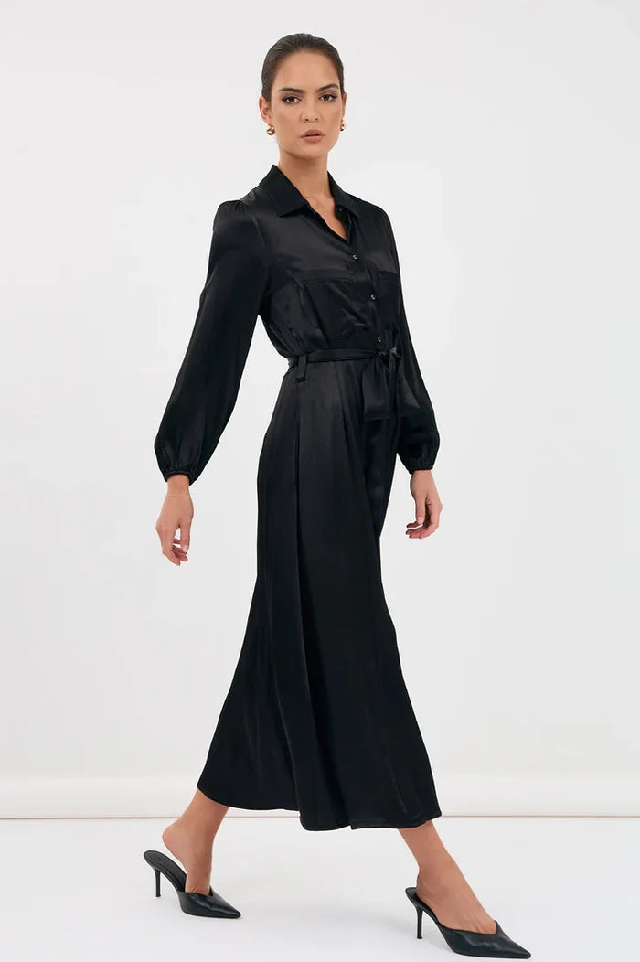ADORNE  AJD1522 STEPHANIE SATIN DRESS BLACK