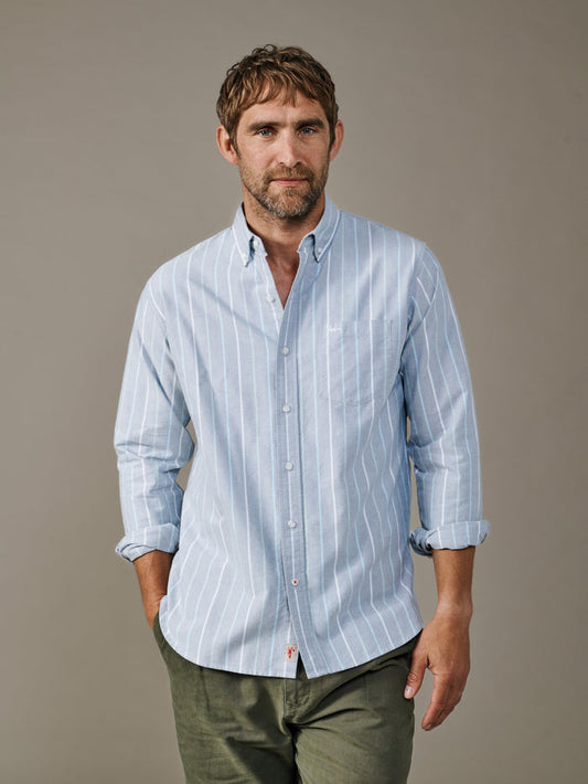 Aubin Blue Multi Stripe Aldridge Oxford Button Down Shirt | Oxford Shirt