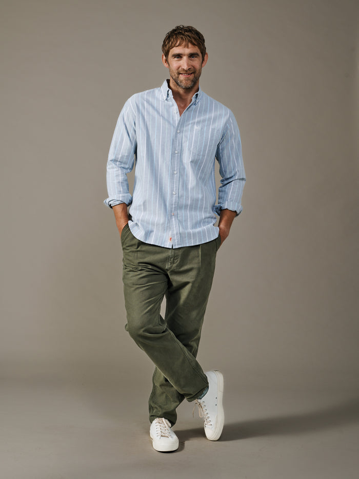 Aubin Blue Multi Stripe Aldridge Oxford Button Down Shirt | Oxford Shirt