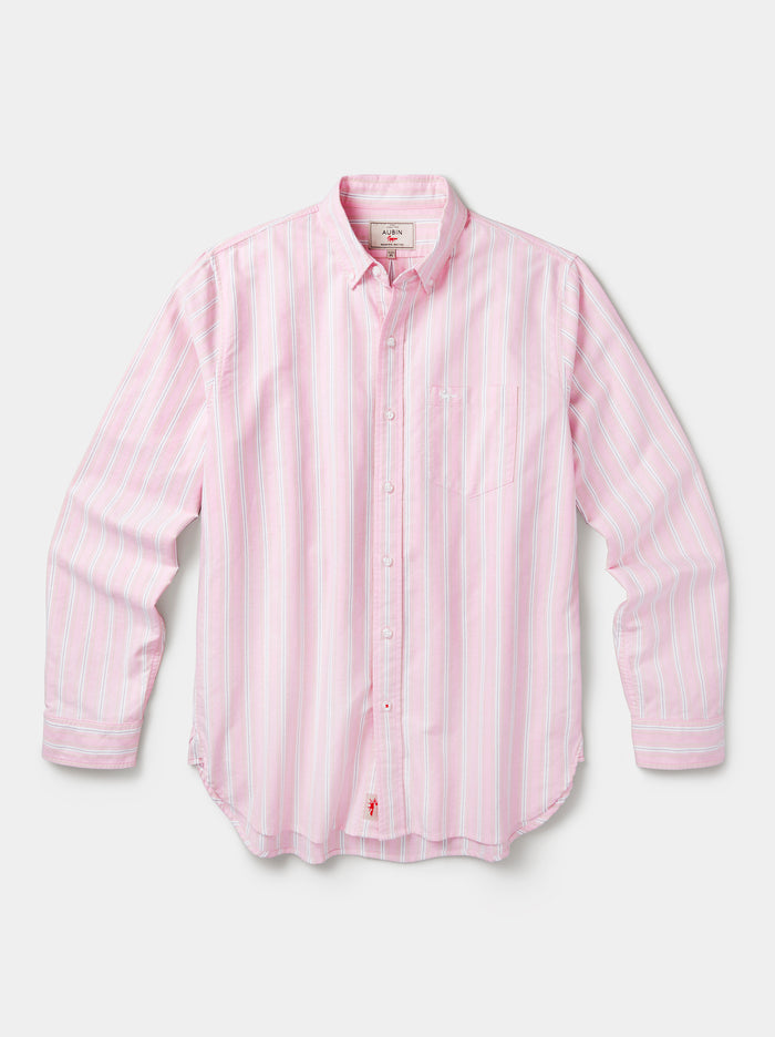 Aubin Pink Shadow Stripe Aldridge Oxford Button Down Shirt | Oxford Shirt