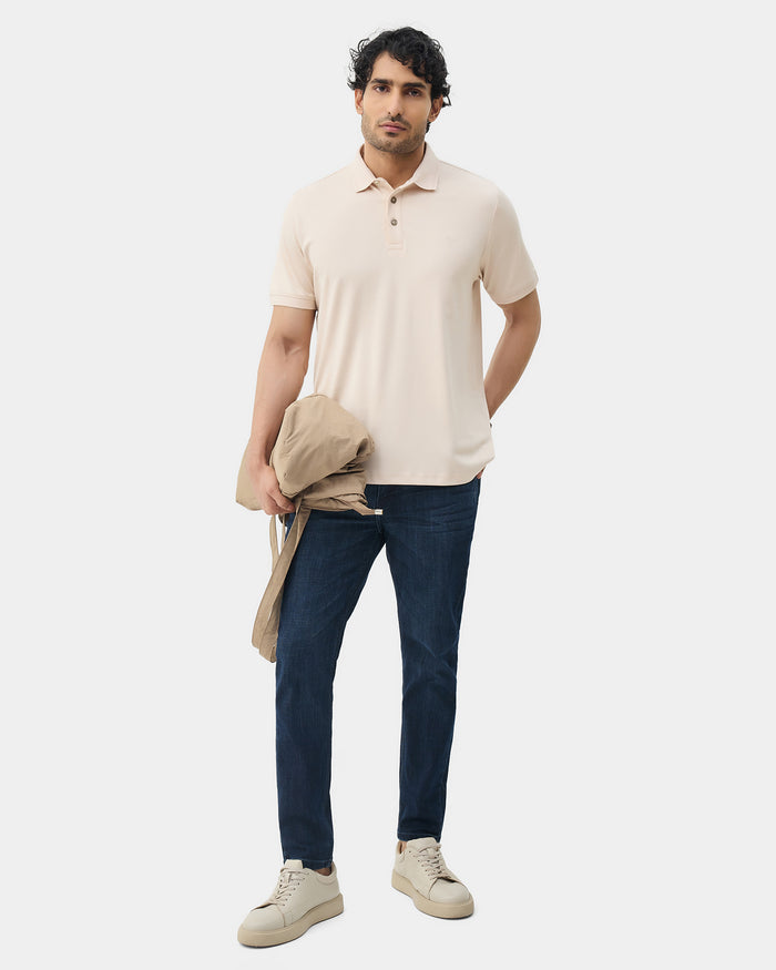 Almond Luxe Beige Solid Polo - Toll