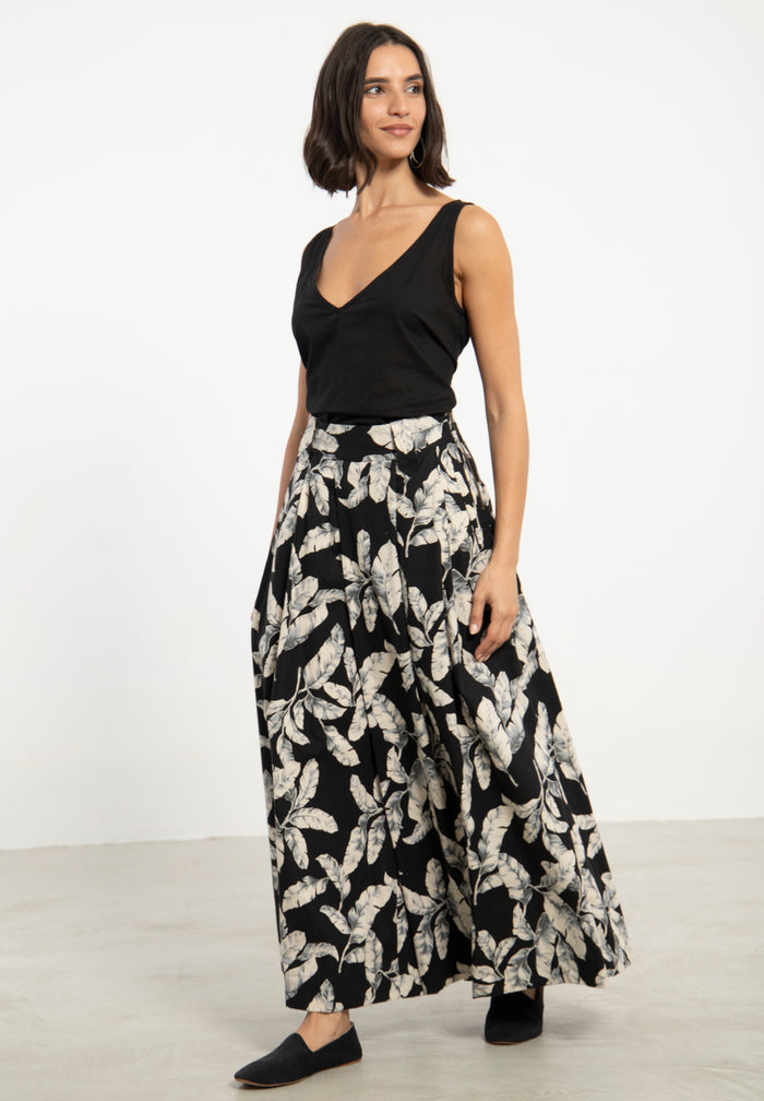 Amar Black Leaf Print Trousers