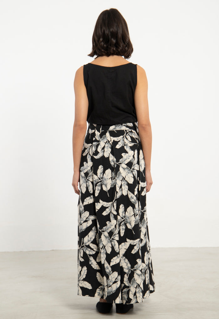 Amar Black Leaf Print Trousers