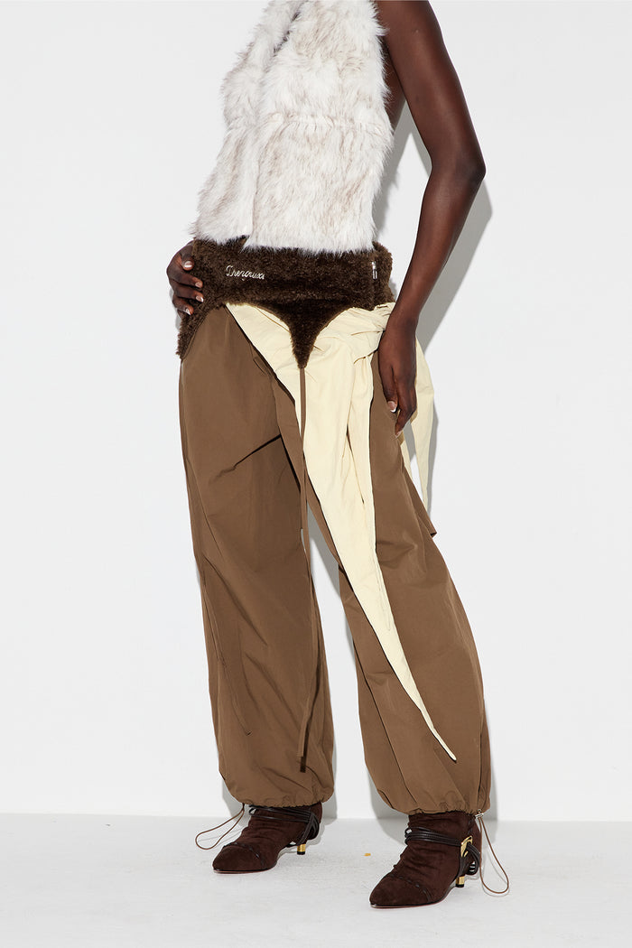 Anouk Asymmetric Faux Fur Barrel Pants