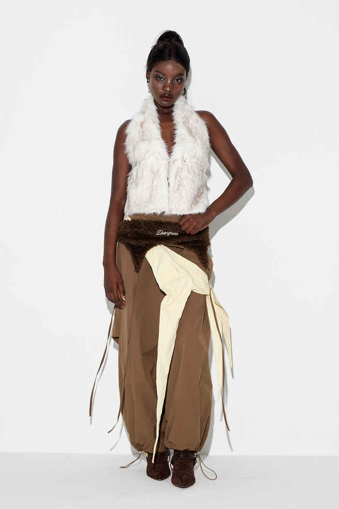 Anouk Asymmetric Faux Fur Barrel Pants