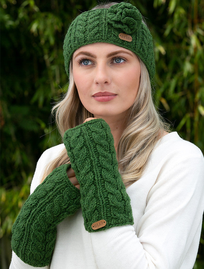 Aran Cable Fingerless Handwarmer - #color_green