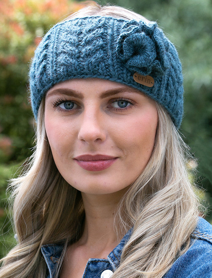 Aran Cable Fingerless Handwarmer - #color_denim