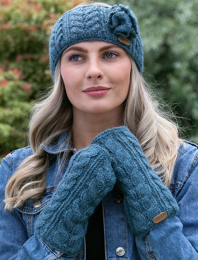 Aran Cable Fingerless Handwarmer - #color_denim
