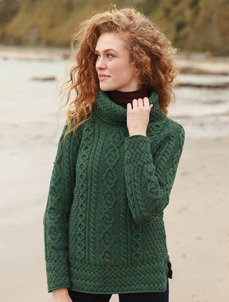 Aran Cowl Neck Tunic Sweater - Connemara Green #color_connemara-green