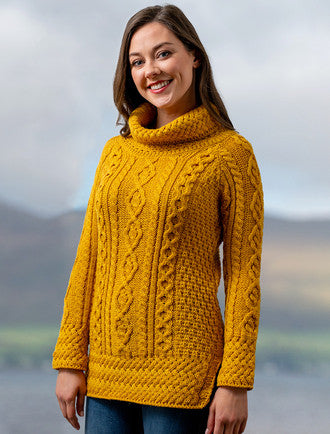 Aran Cowl Neck Tunic Sweater - Sunflower Yellow #color_sunflower-yellow