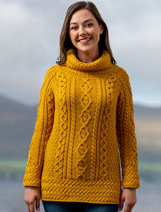 Aran Cowl Neck Tunic Sweater - Sunflower Yellow #color_sunflower-yellow
