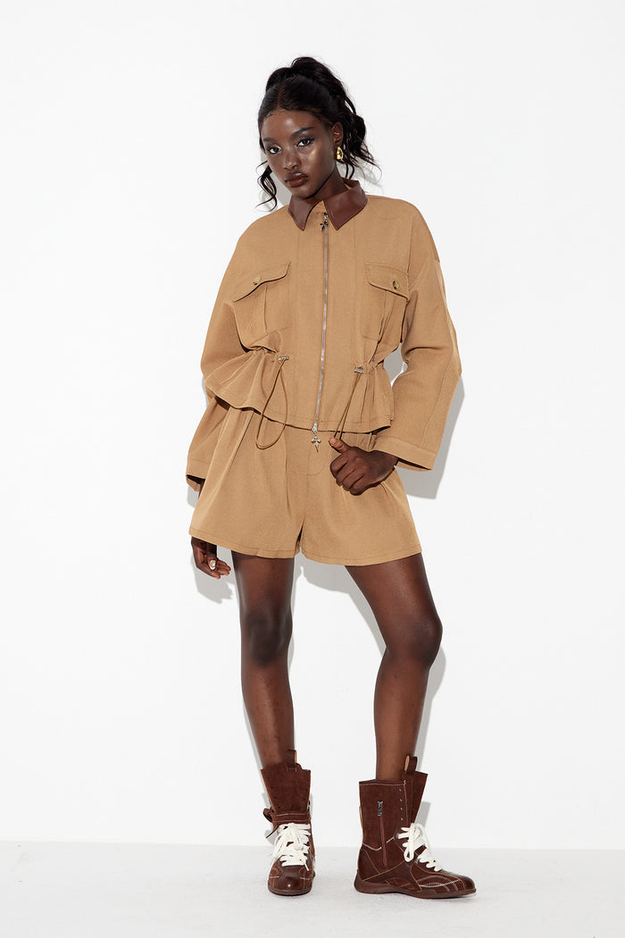 Aravinda Drawstring Ruch Ruffle Pants Set