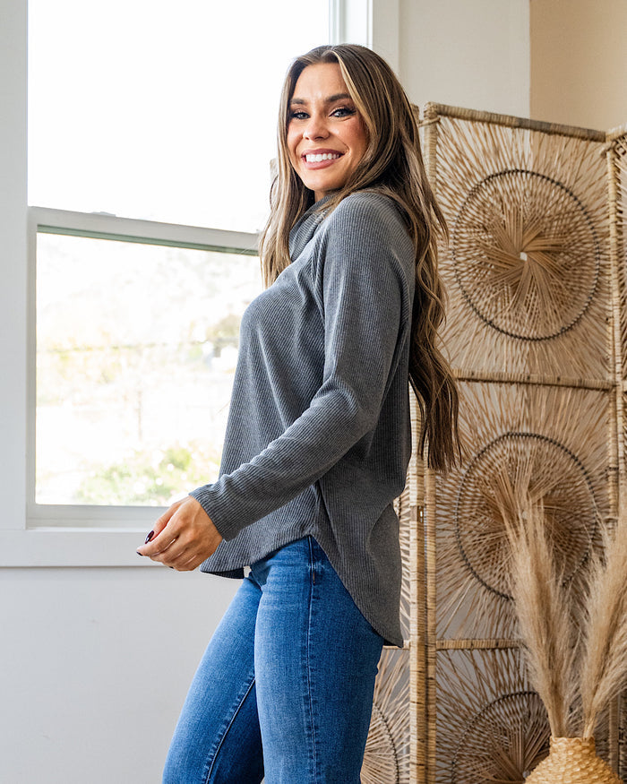 ARROW STEAL! Ribbed Turtleneck Top - Charcoal FINAL SALE Sew In Love