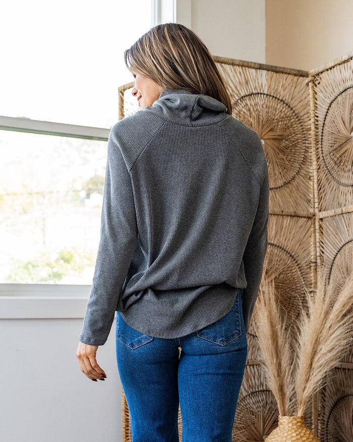 ARROW STEAL! Ribbed Turtleneck Top - Charcoal FINAL SALE Sew In Love