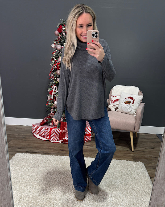 ARROW STEAL! Ribbed Turtleneck Top - Charcoal FINAL SALE Sew In Love