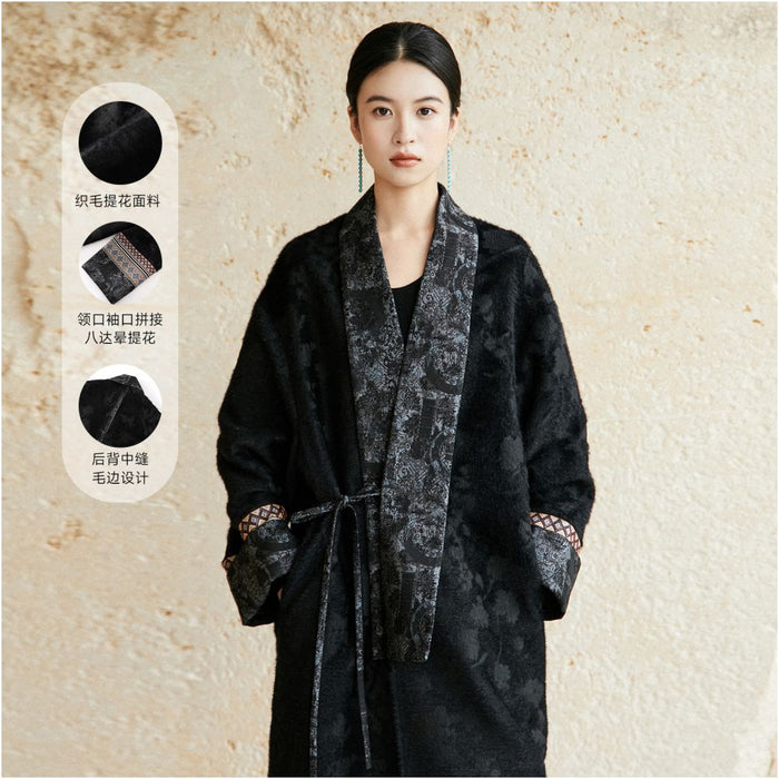 Anytime Qichen Badayun Patchwork Fabric New Chinese Ethnic Style Wool Jacquard Coat for Women image 0