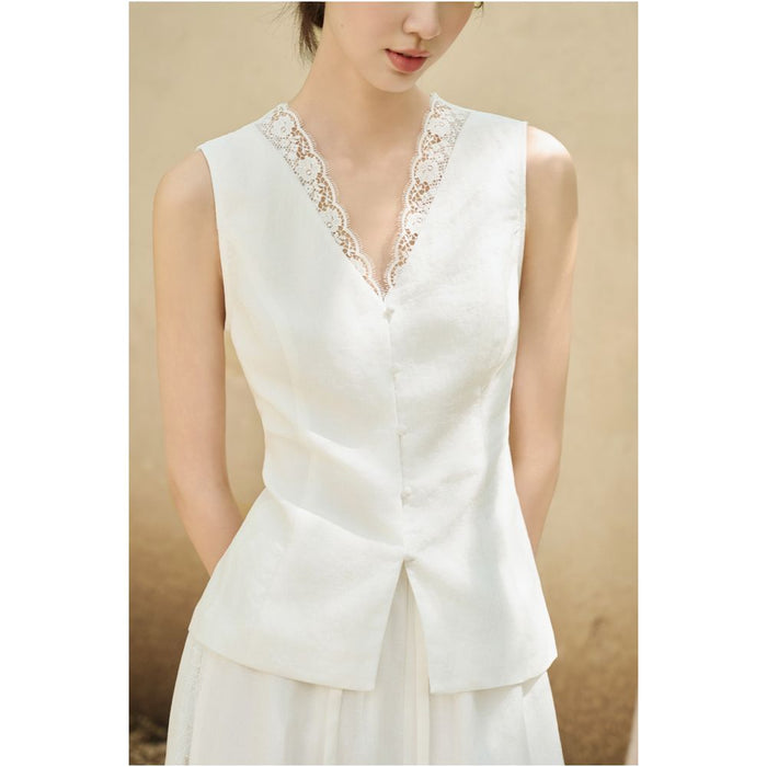 ASAYA5349 – Serene Lace Linen Set 🤍✨