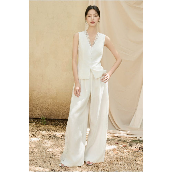 ASAYA5349 – Serene Lace Linen Set 🤍✨