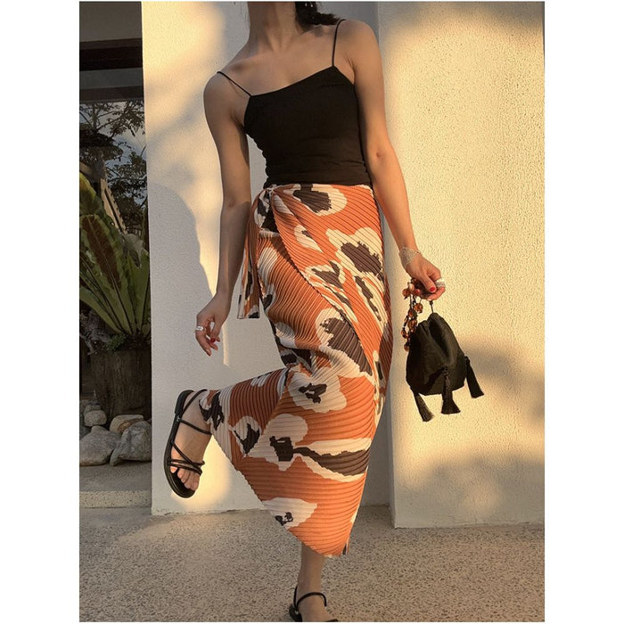 BLUE Y Japanese Limited Edition Retro Print Kite Tie Wrap Midi Skirt for Women image 0