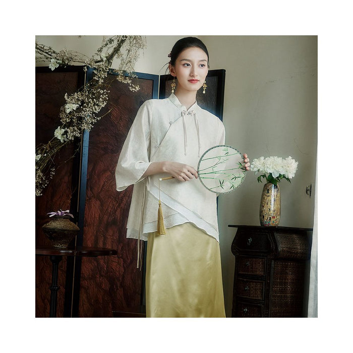 Moyu Yulei Chinese Style Summer Tencel Jacquard Modified Tang Suit Top New Chinese Design Shirt image 0