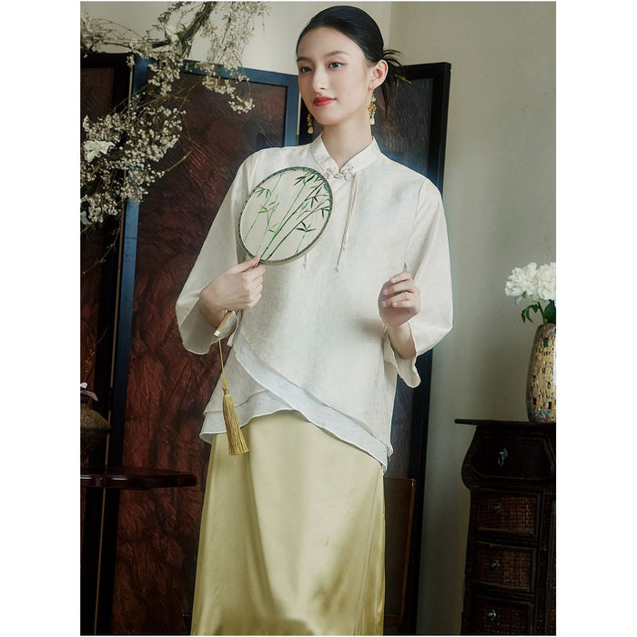 Moyu Yulei Chinese Style Summer Tencel Jacquard Modified Tang Suit Top New Chinese Design Shirt image 4