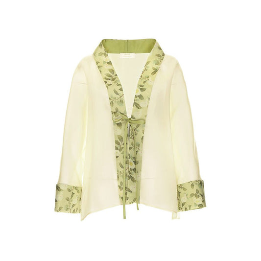 Women s Silk Thin Jacket with Printed Hanfu Style Chinese Cardigan Top Celebrity Style image 0