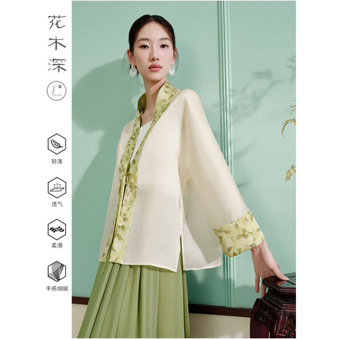 Women s Silk Thin Jacket with Printed Hanfu Style Chinese Cardigan Top Celebrity Style image 4