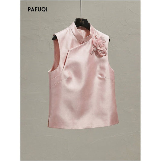 Improved New Chinese Style Women s Clothing 2026 Spring New Pink 3D Floral Layered Vest Jacket image 0