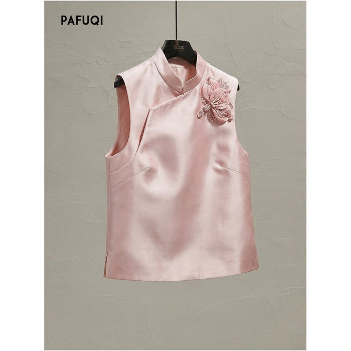 Improved New Chinese Style Women s Clothing 2026 Spring New Pink 3D Floral Layered Vest Jacket image 1