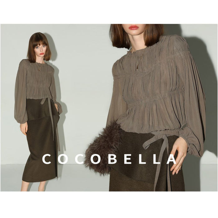 COCOBELLA elegant hand pleated chiffon blouse with ruffled trim perfect for working women SR7062 image 2