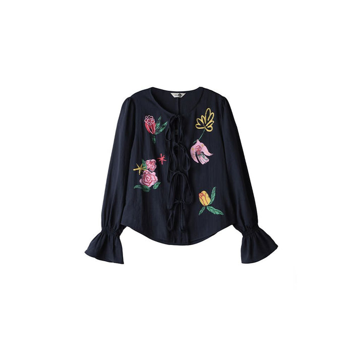ASAYA6928 – Birds & Roses Tie-Front Blouse 🕊️🌹✨