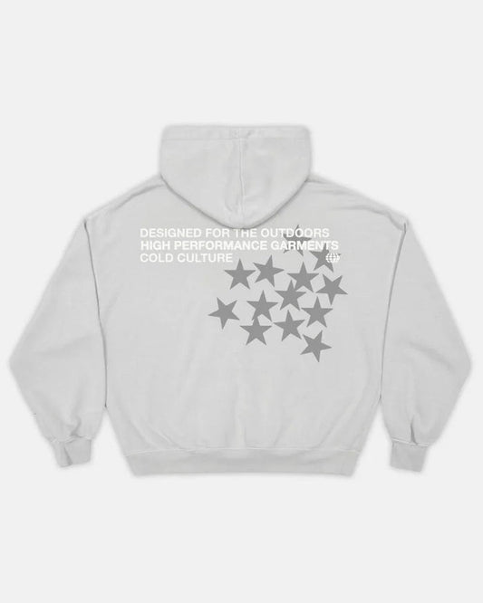 ASTRO HOODIE - light grey star print hoodie, back view - Cold Culture