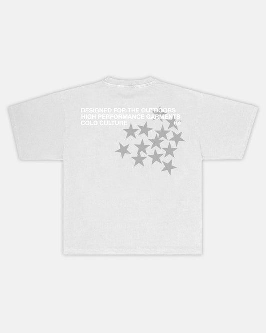 ASTRO TEE LIGHT GREY - light grey star print tee, back view - Cold Culture