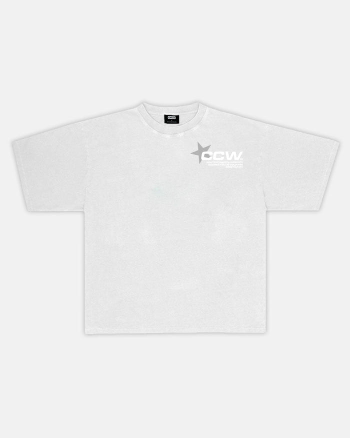 ASTRO TEE LIGHT GREY - light grey star print tee, front view - Cold Culture