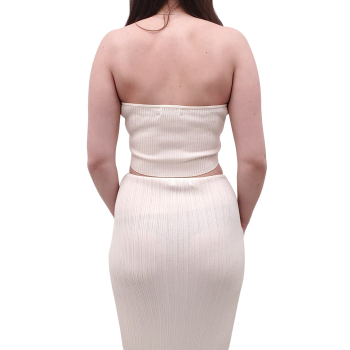 AYA MUSE CREAM KNIT TUBE TOP AND SKIRT SET - SIZE S/L