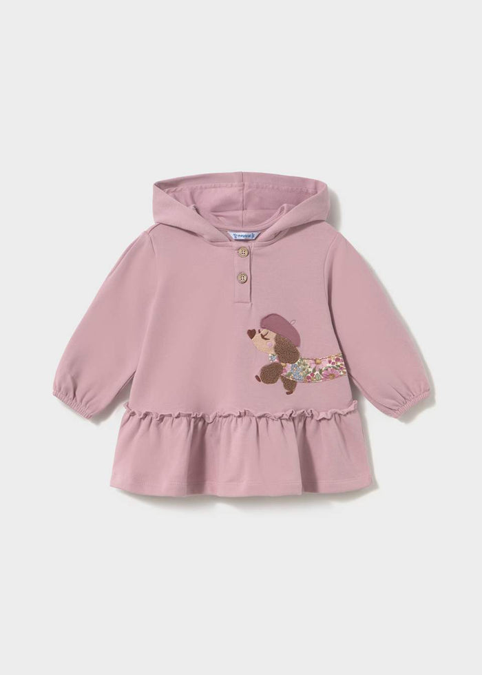 Baby Hooded Ruffle Dress - Mauve Parisian Pup