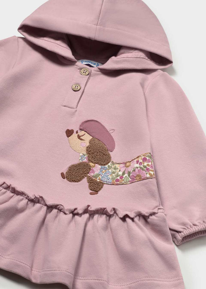 Baby Hooded Ruffle Dress - Mauve Parisian Pup