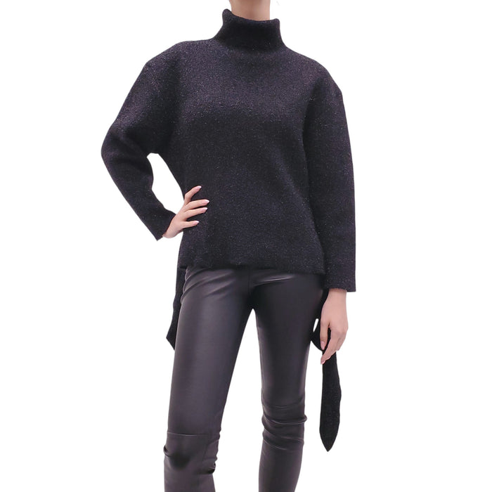 BALENCIAGA BLACK METALLIC TURTLENECK SWEATER - SIZE 36
