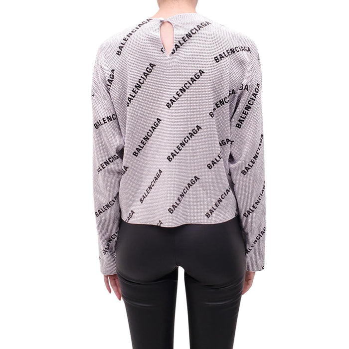 BALENCIAGA SILVER SPARKLE LOGO TOP - SIZE S