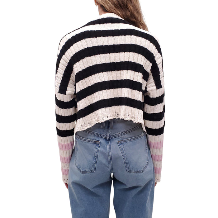 BALMAIN PEARL EMBELLISHED STRIPED SWEATER - SIZE 38