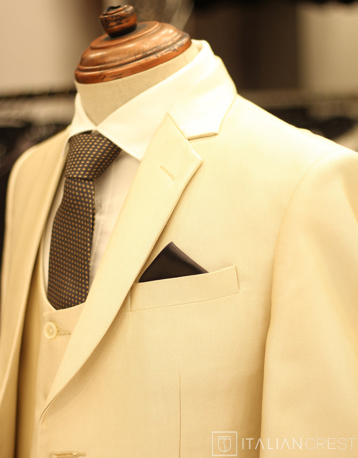 Beige 3-Piece Notch Lapel Suit