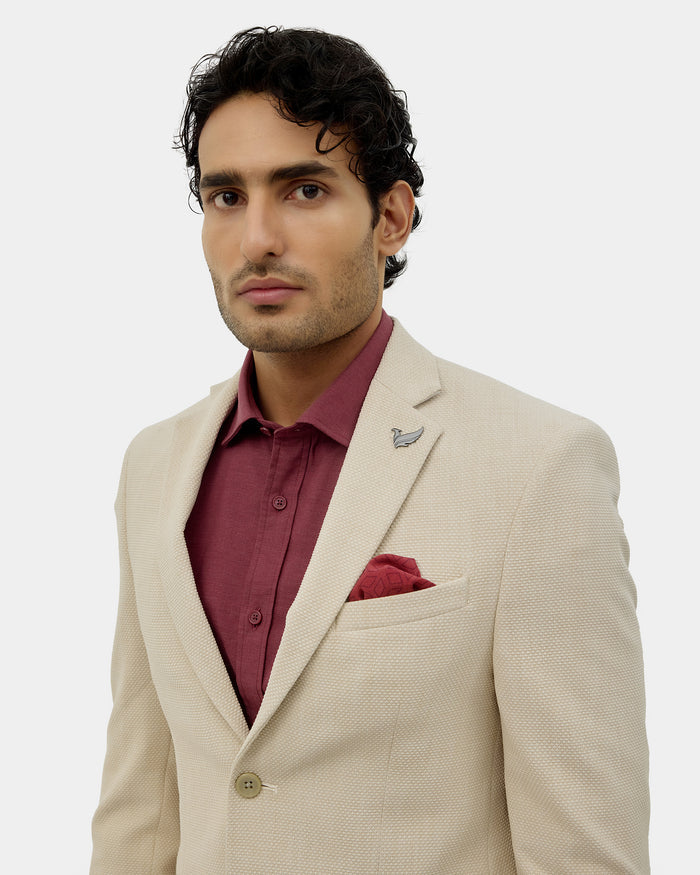 Beige Textured Blazer - Lucan
