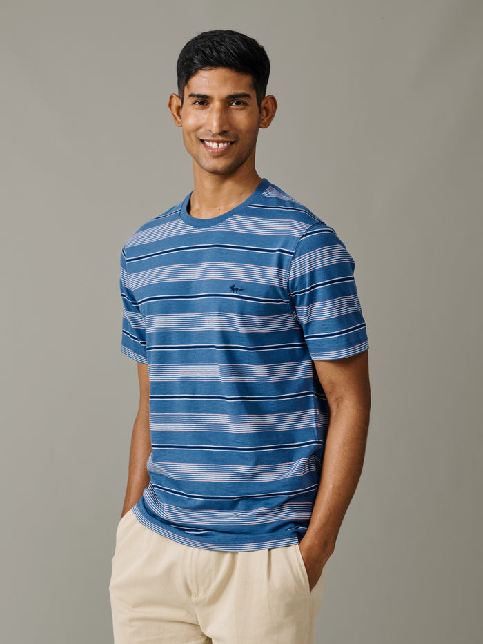 Aubin Blue/Peach Stripe Berkeley Slub T-Shirt | T-Shirt