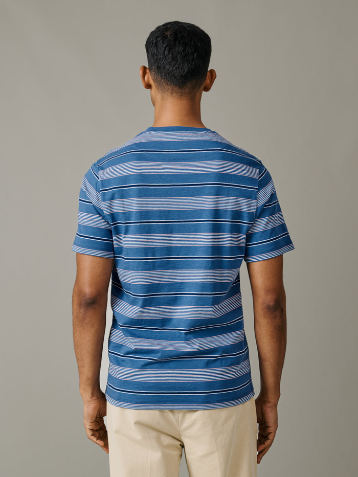 Aubin Blue/Peach Stripe Berkeley Slub T-Shirt | T-Shirt