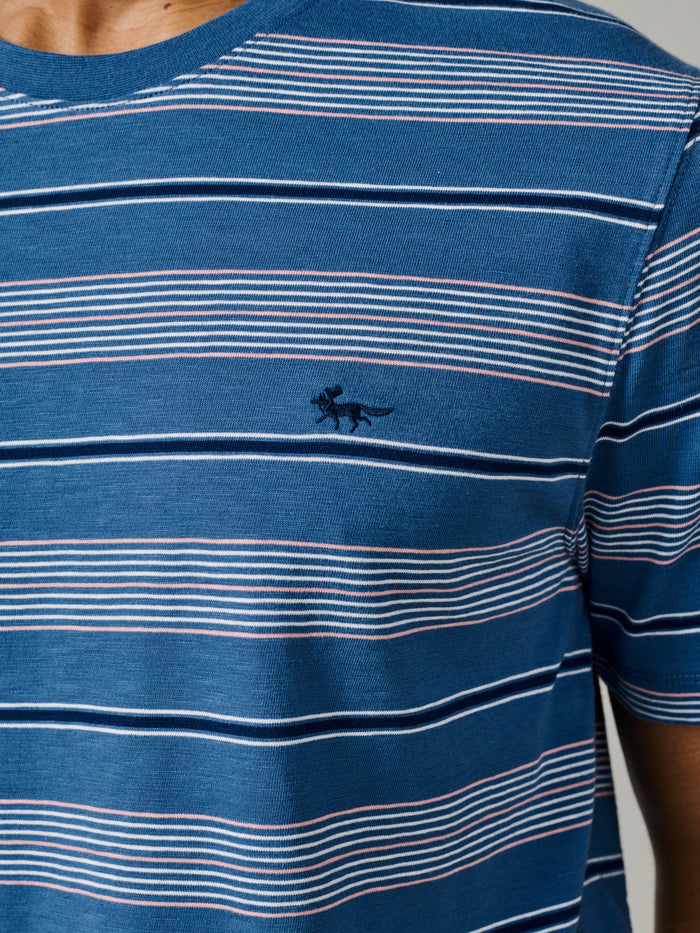 Aubin Blue/Peach Stripe Berkeley Slub T-Shirt | T-Shirt