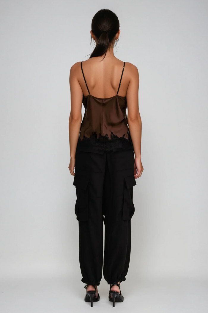 Bess Lace Satin Top In Brown