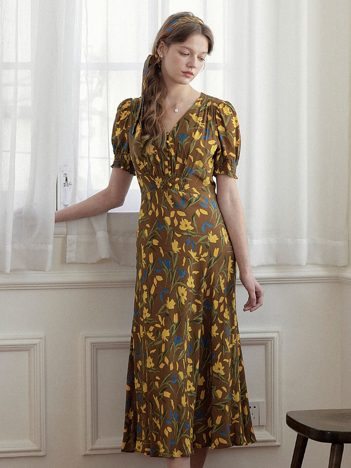 Bianca V-Neck Tulip Puff Sleeve Dress