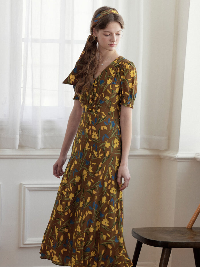 Bianca V-Neck Tulip Puff Sleeve Dress