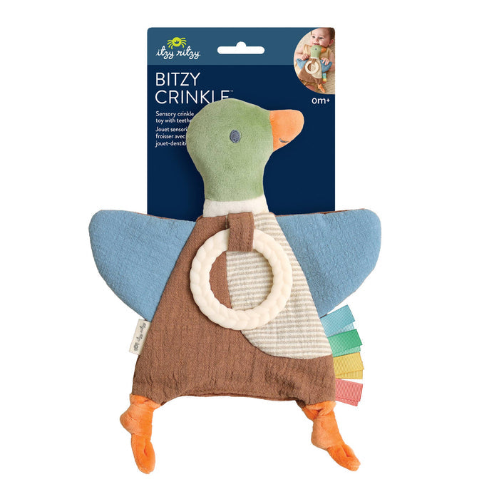 Bitzy Crinkle Sensory Toy with Teether - Mallard Duck - Wee Bee Baby Boutique