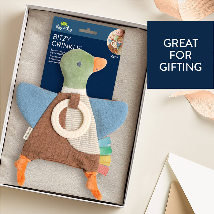 Bitzy Crinkle Sensory Toy with Teether - Mallard Duck - Wee Bee Baby Boutique